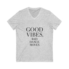 Load image into Gallery viewer, Good Vibes V-Neck Tee, Unisex Cotton Shirt, Dance Party Apparel, Positive Energy Top, Casual Summer Tee
