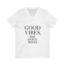 Load image into Gallery viewer, Good Vibes V-Neck Tee, Unisex Cotton Shirt, Dance Party Apparel, Positive Energy Top, Casual Summer Tee